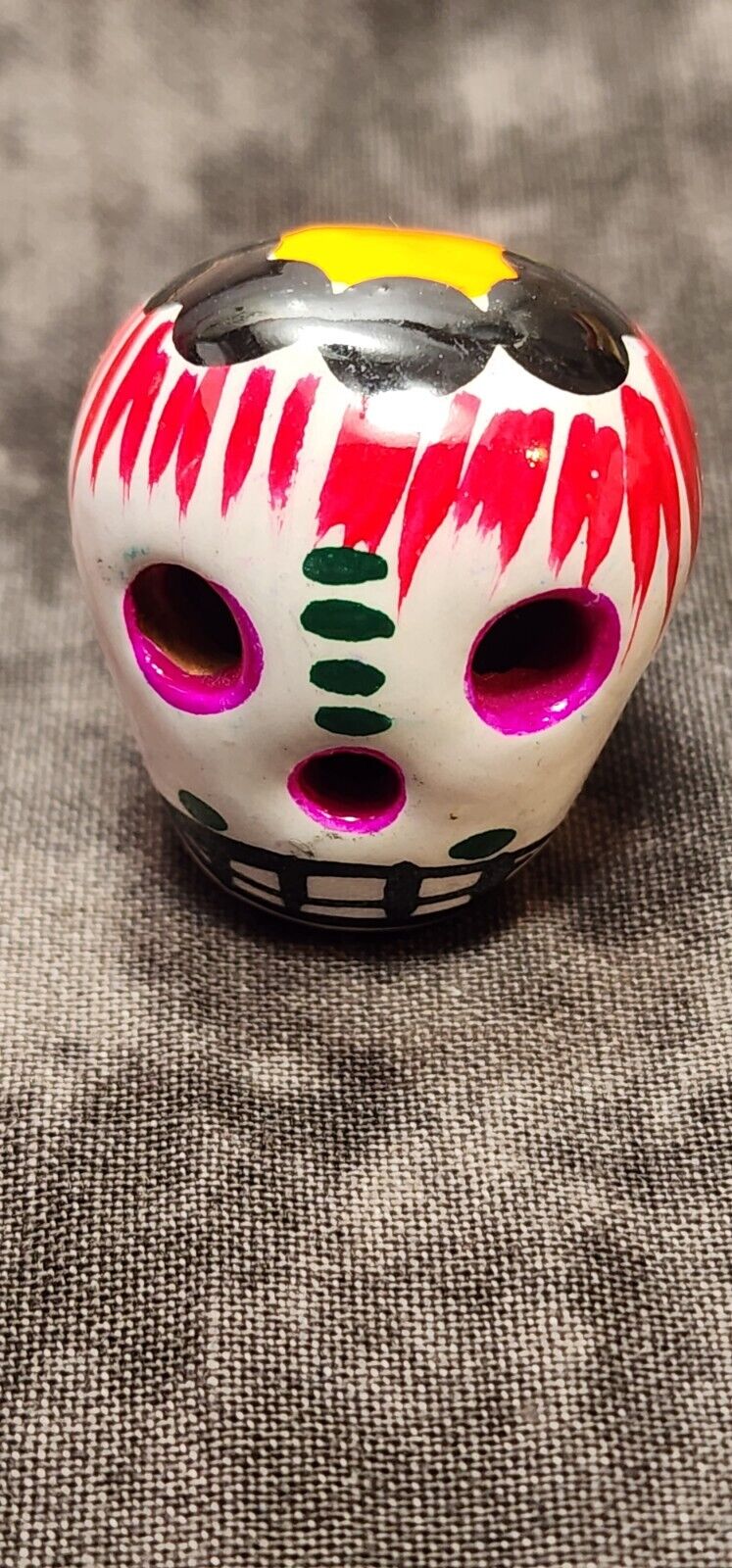 Small Mexican Day of the Dead Hand Painted Ceramic Skull Colorful Made In Mexico