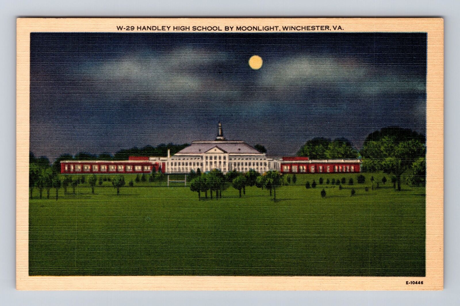 Winchester VA-Virginia, Handley High School by Moonlight, Vintage Postcard