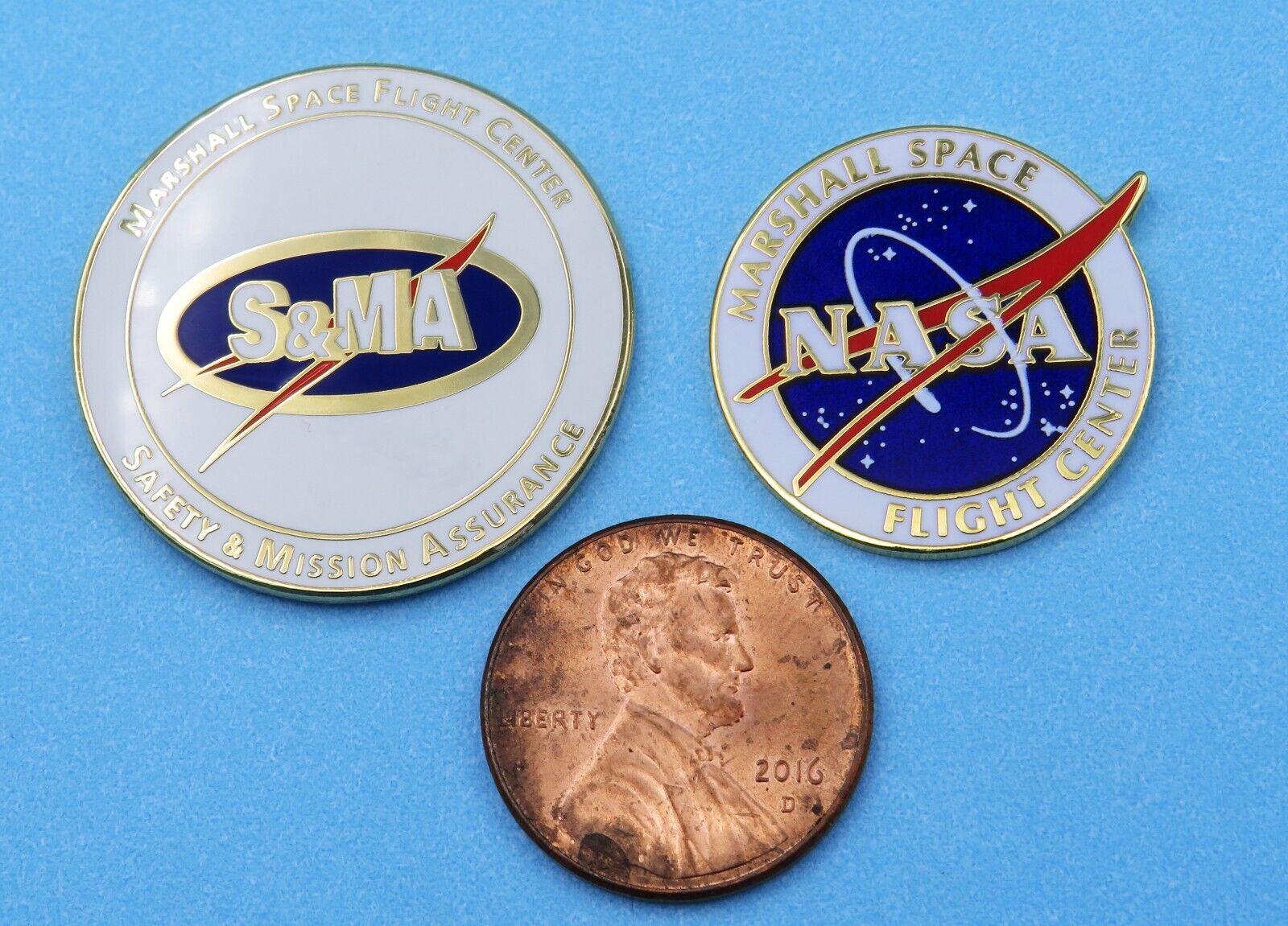 NASA PIN Pair vtg VECTOR Logo / MARSHALL Space Flight Center / S & MA Safety