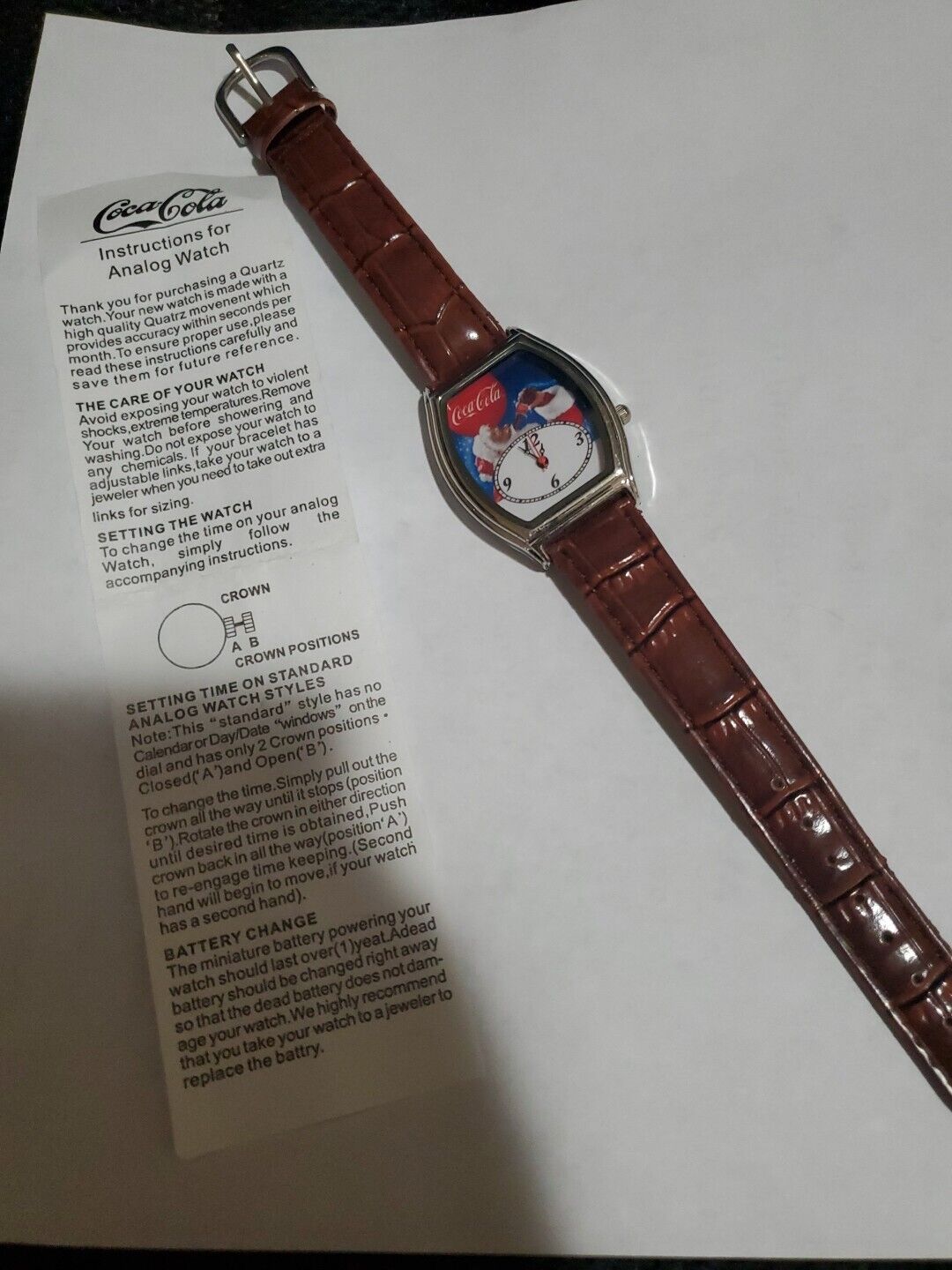 Coca Cola Santa Claus Christmas Quartz Watch With Faux Leather Band