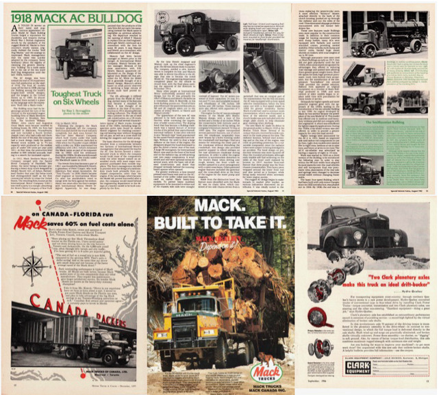 VINTAGE 1918 MACK TRUCKS PRINT ARTICLE & 3 ADs FEATURING VINTAGE MACK TRUCKS