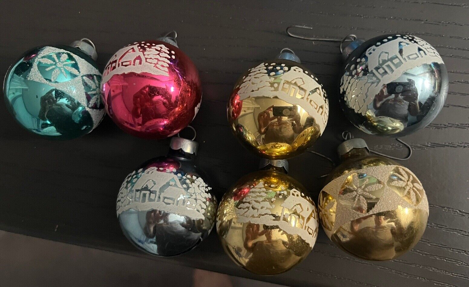 Flocked Glitter Ornament Christmas Blown Glass Antique Mini Small Vintage LOT