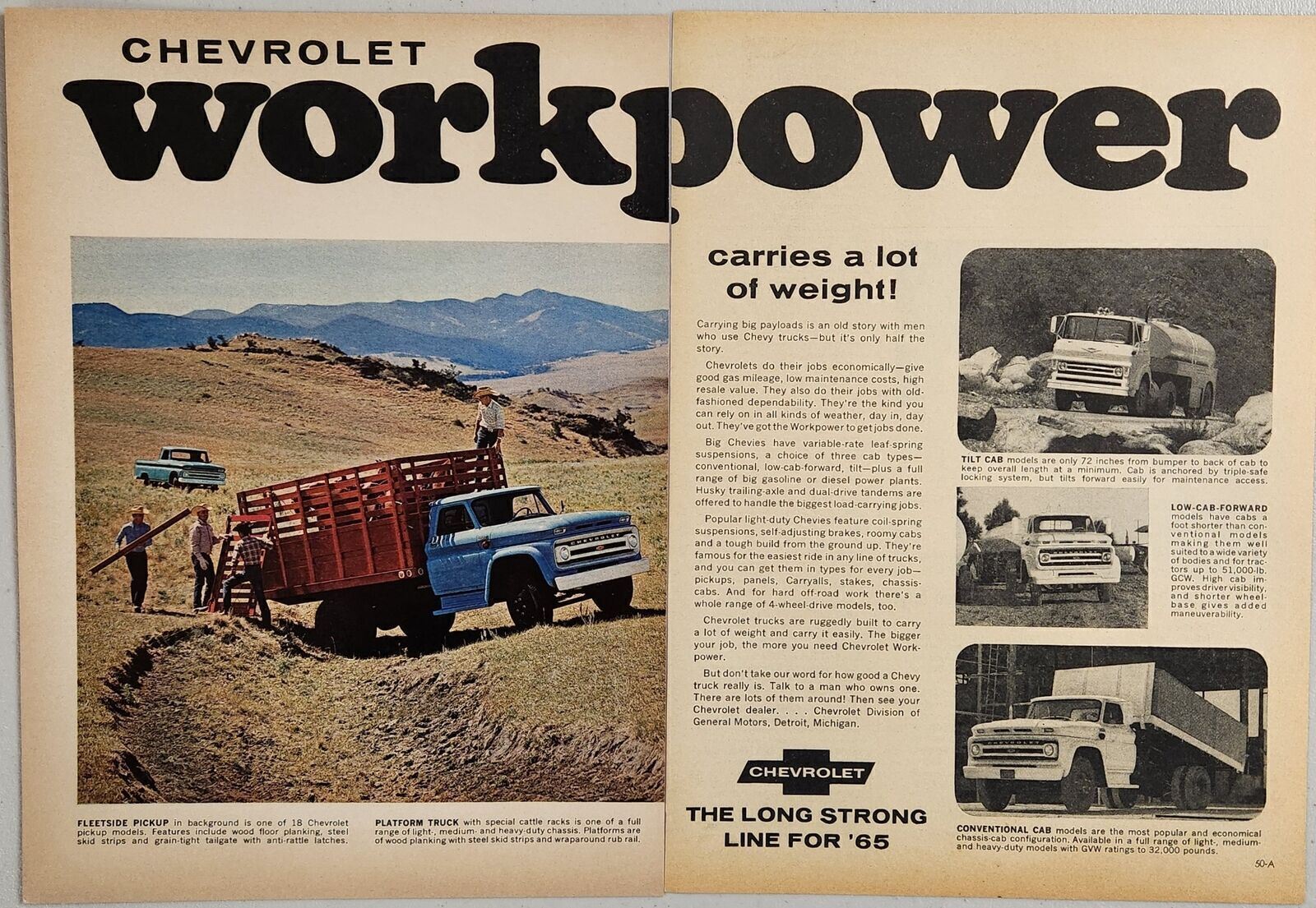 1965 Print Ad Chevrolet Workpower Trucks Stake,Pickup,Delivery Chevy