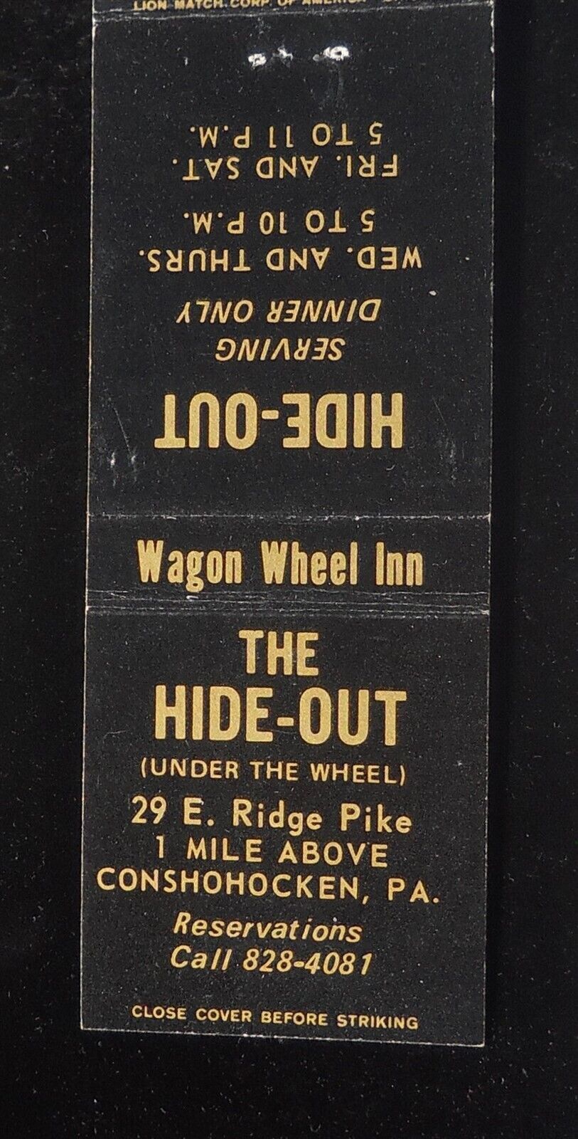 1960s? The Hide-Out Under the Wheel Wagon Wheel Inn Ridge Pike Conshohocken PA