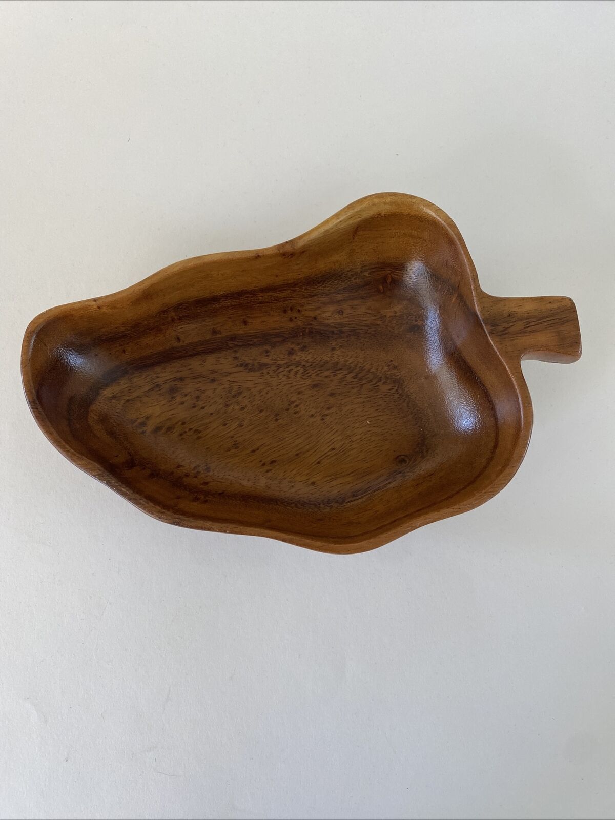 TEAK Wooden Leaf ACORN Shaped Tray Dish Bowl  Wood 9\