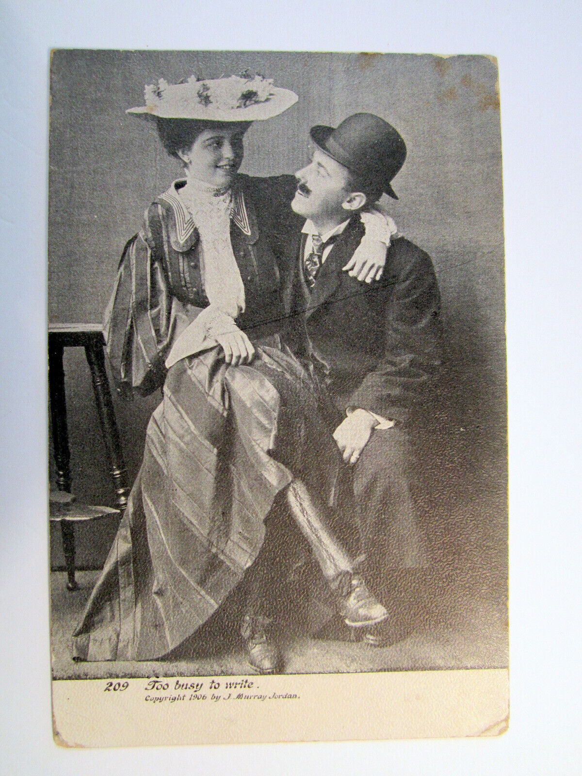 Postcard 1906 Busy to Write Lap Sitting Edwardian Clothing Murray Jordan 1691