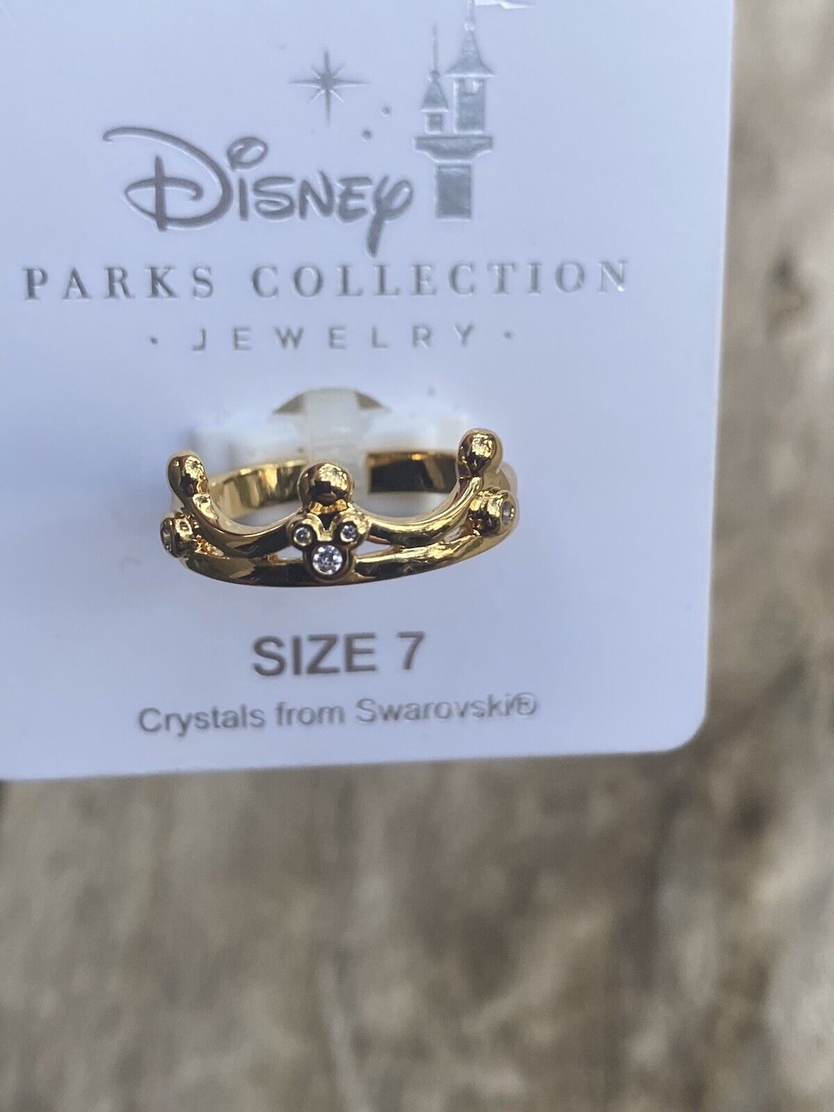 Sale Disney Parks Swarovski Crystal Mickey Icon Ring Princess Crown Size 7