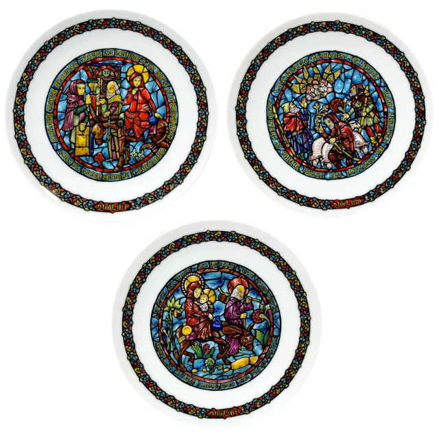 Set of 3 Vintage D'arceau Limoges Noel Vitrail Christmas Plates