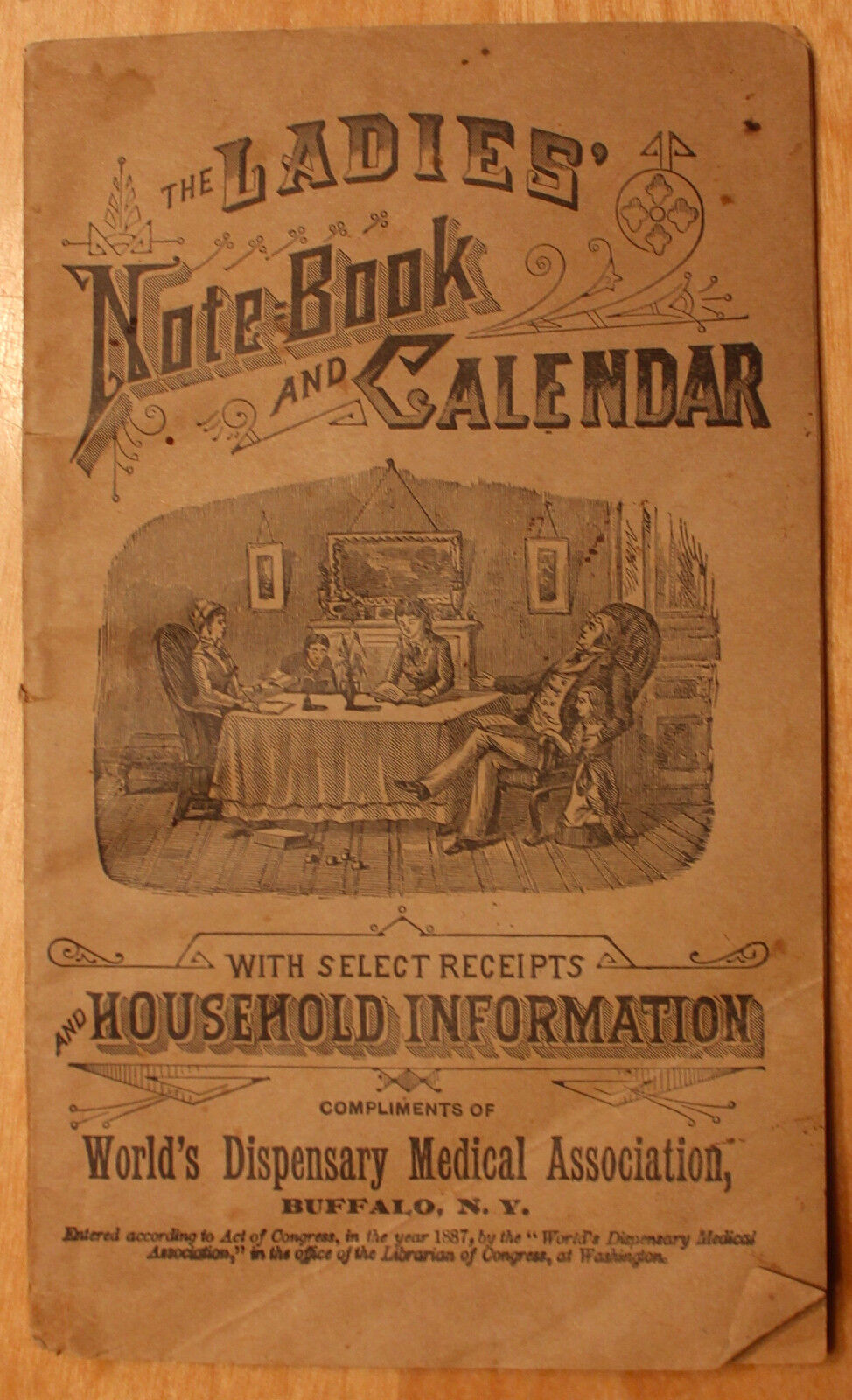 Original 1889 Ladies Note Book and Calendar Receipt (Recipe) Book Cookbook