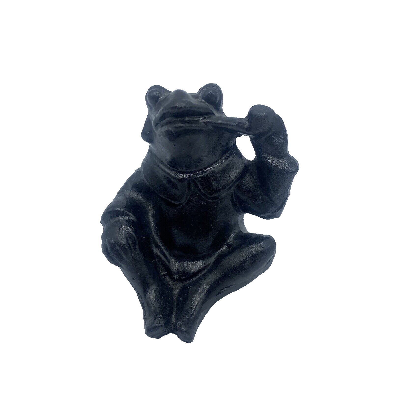 Vintage Black Frog Toad Figurine Smoking Tobacco Pipe Crafted from Coal 2.5\