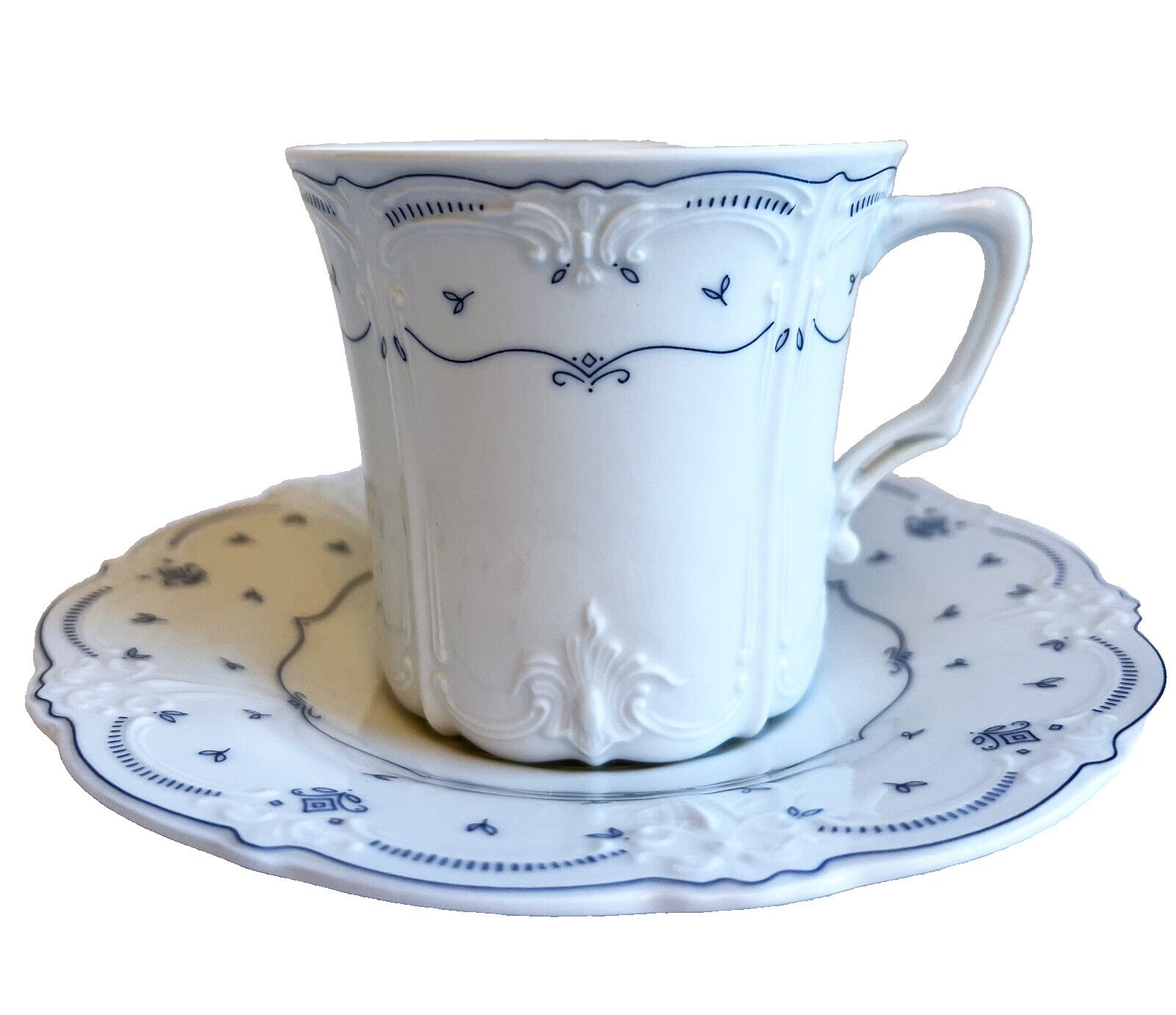 Tirschenreuth Fleur De Lis Blue Tea / Coffee Cup & Saucer Baronesse DISCONTINUED