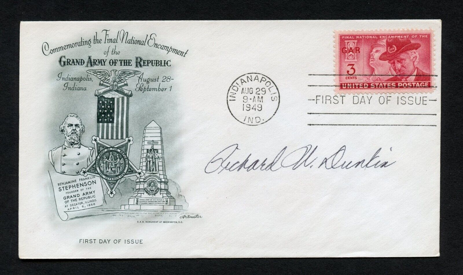Richard W. Dunkin d2001 signed autograph auto First Day Cover WWII ACE USAAF