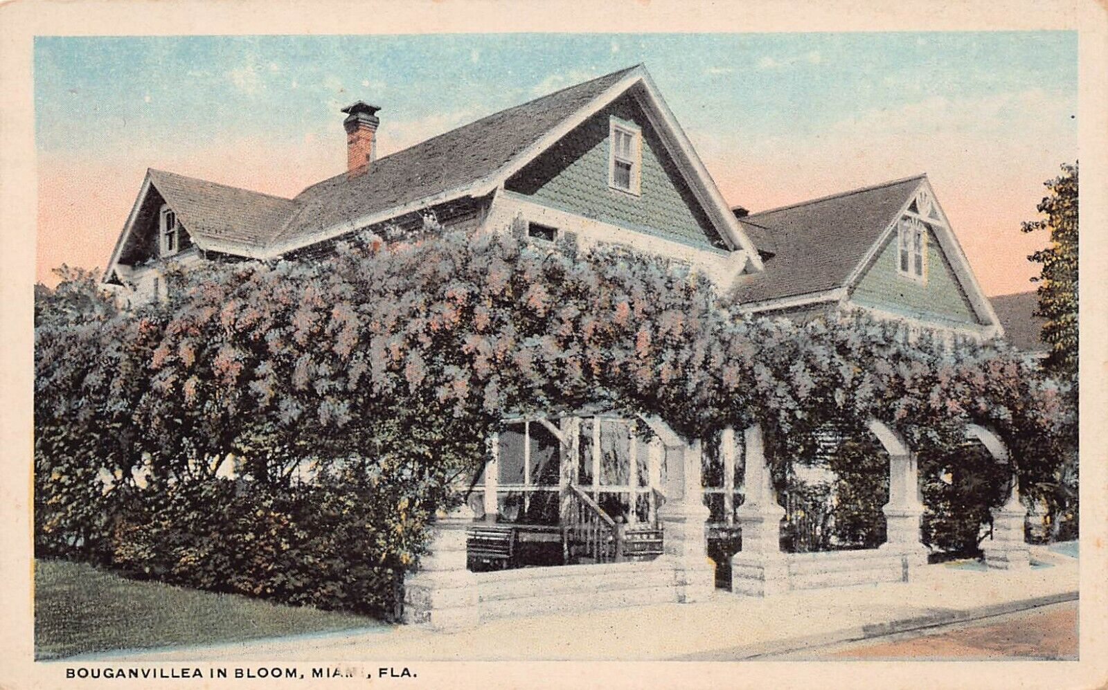 Miami FL Florida 1920s Bungalow Home Colonial Architecture House Vtg Postcard U6