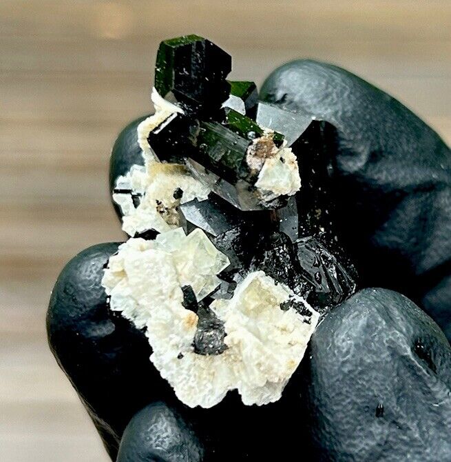 SHINY Terminated BLACK TOURMALINE & BLUE TOPAZ Crystal Mineral - Erongo, NAMIBIA