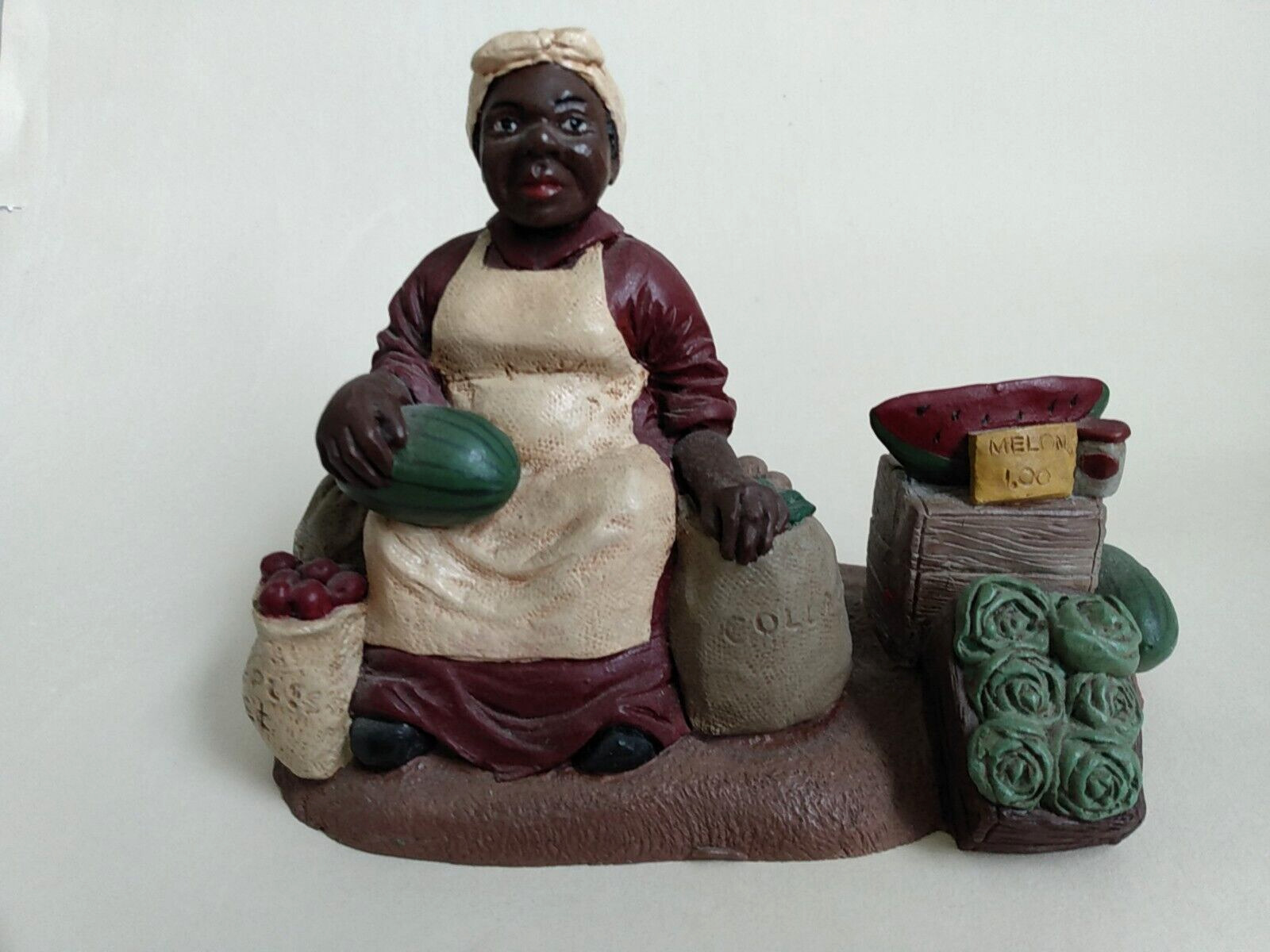 African American Art Figurine  * Woman Selling Fruit and Vegetables *