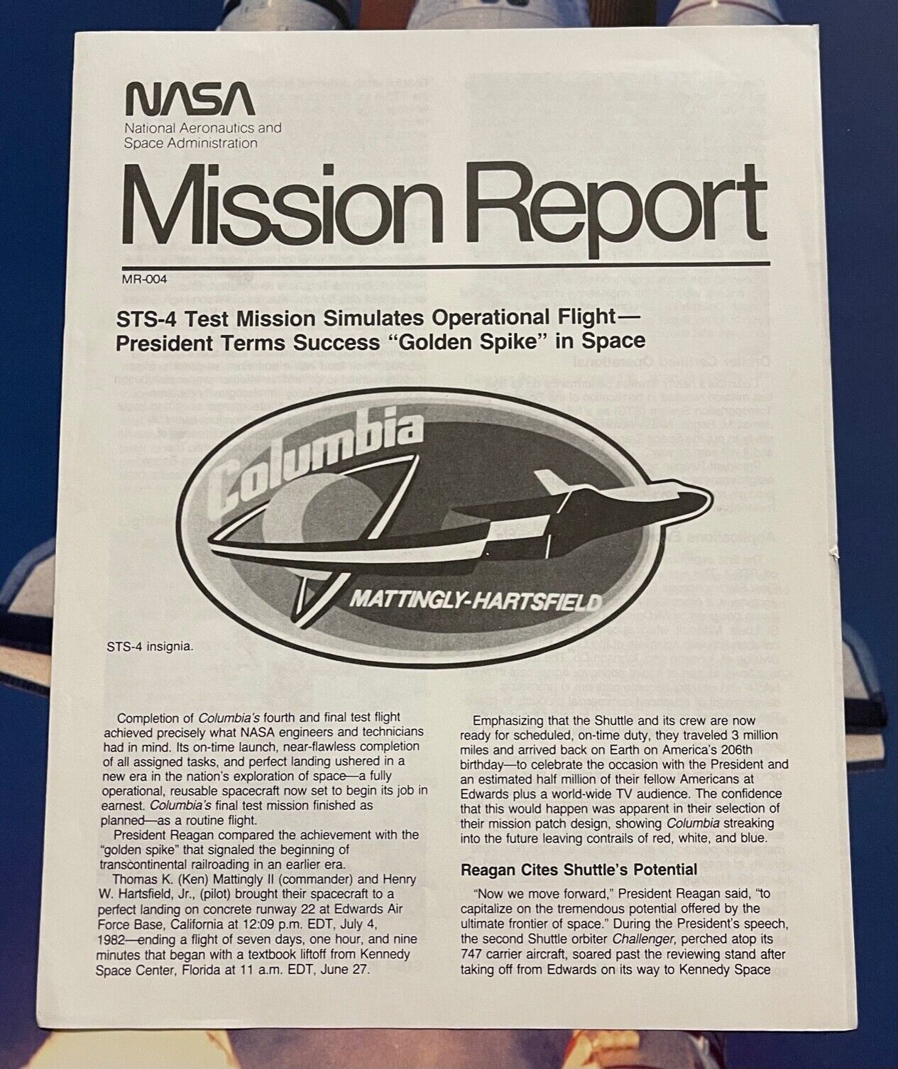 STS-4 SIMULATES OPERATIONAL FLIGHT NASA MISSION REPORT NASA MR-004
