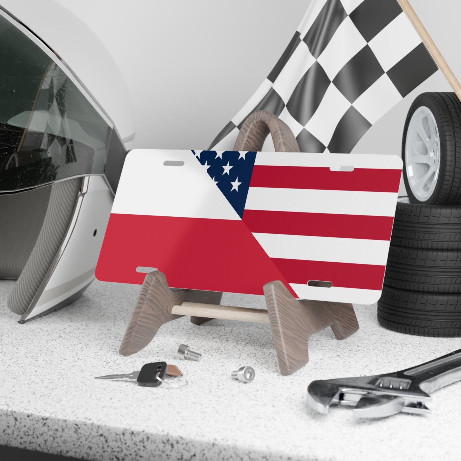 Poland USA Flag Vanity Plate Half Polish American Vehicle Car Accessory