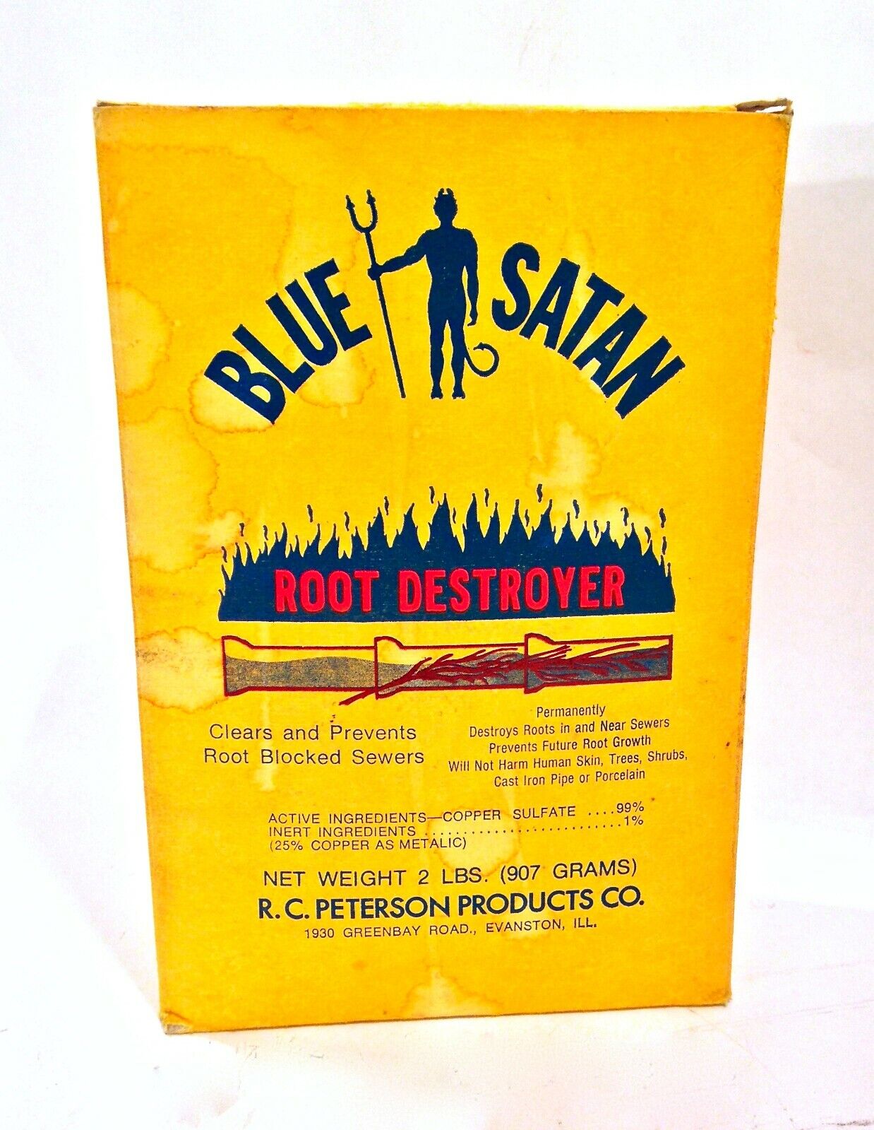 Vintage 1940\'s 50\'s Blue Satan Advertising Empty Box Sign Root Killer The Devil