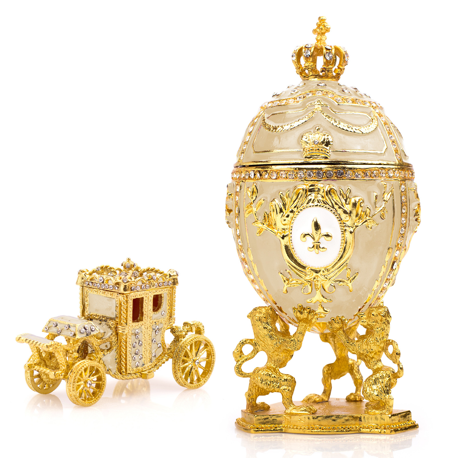Royal Imperial Beige / Cream Faberge Egg Replica Large 6.6\