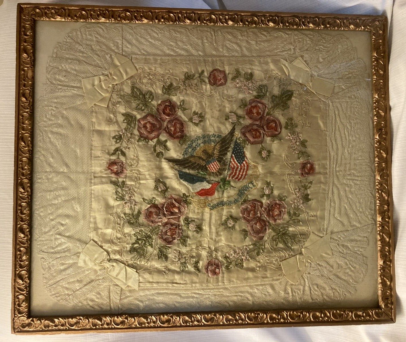 Souvenir de France American Eagle Silk Embroidery Pillow Sham 19\