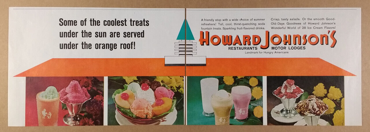 1965 Howard Johnson\'s Restaurant ice cream sherbet sundaes vintage print Ad