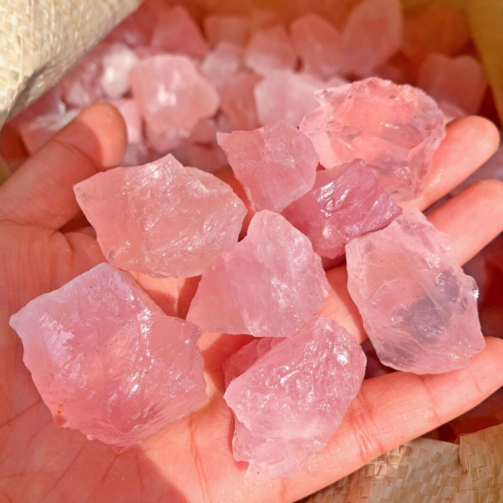 3Pcs Natural Raw Rough Rose Quartz Pocket Stone Rocks Crystal Mineral Specimens