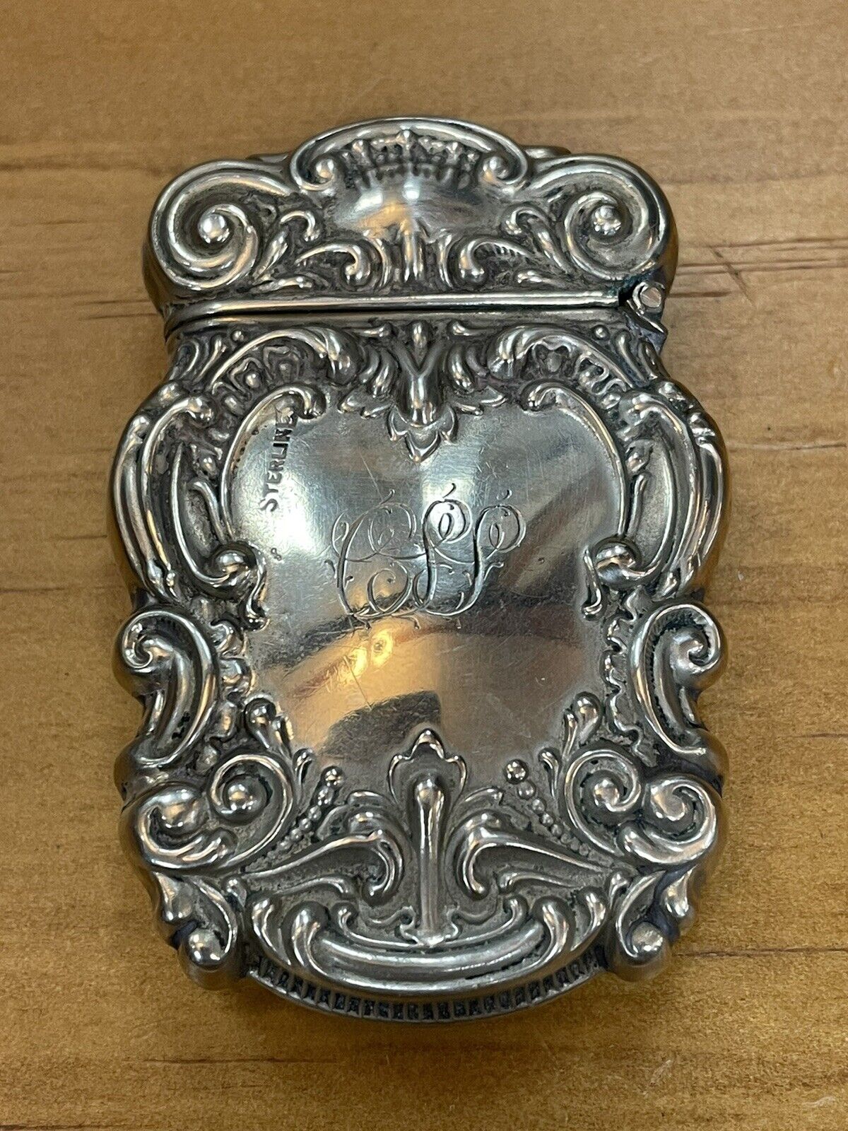 Antique James Blake SterlinE Silverplated Match Box Holder Flower Lady Engraved