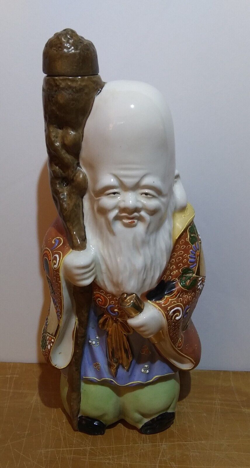 VINTAGE Hand Painted Porcelain God of Wisdom Kamotsuru Sake Decanter