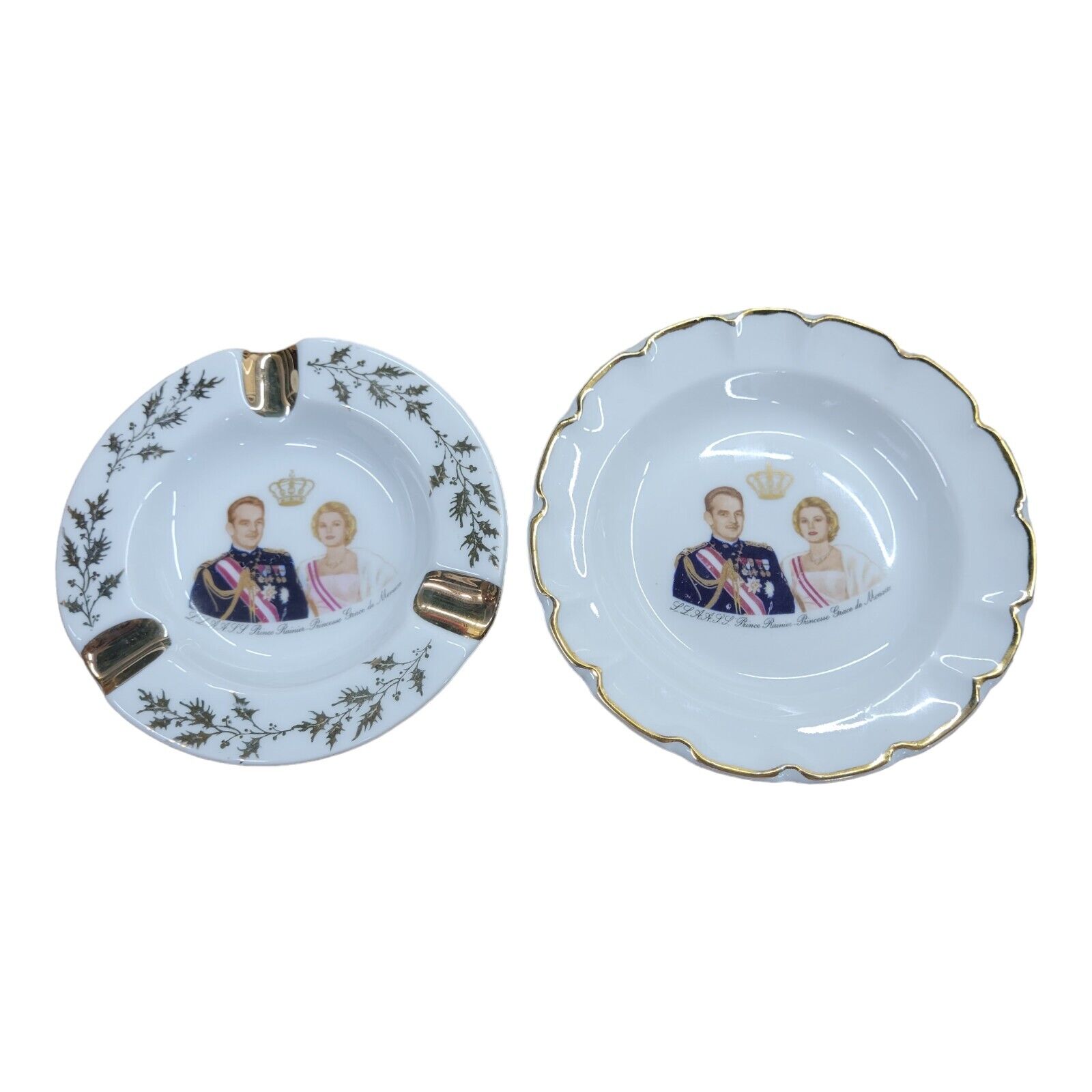 VTG Set of 2 Dishes Limoges Prince Rainier & Grace Kelly Monaco Ashtray Trinket