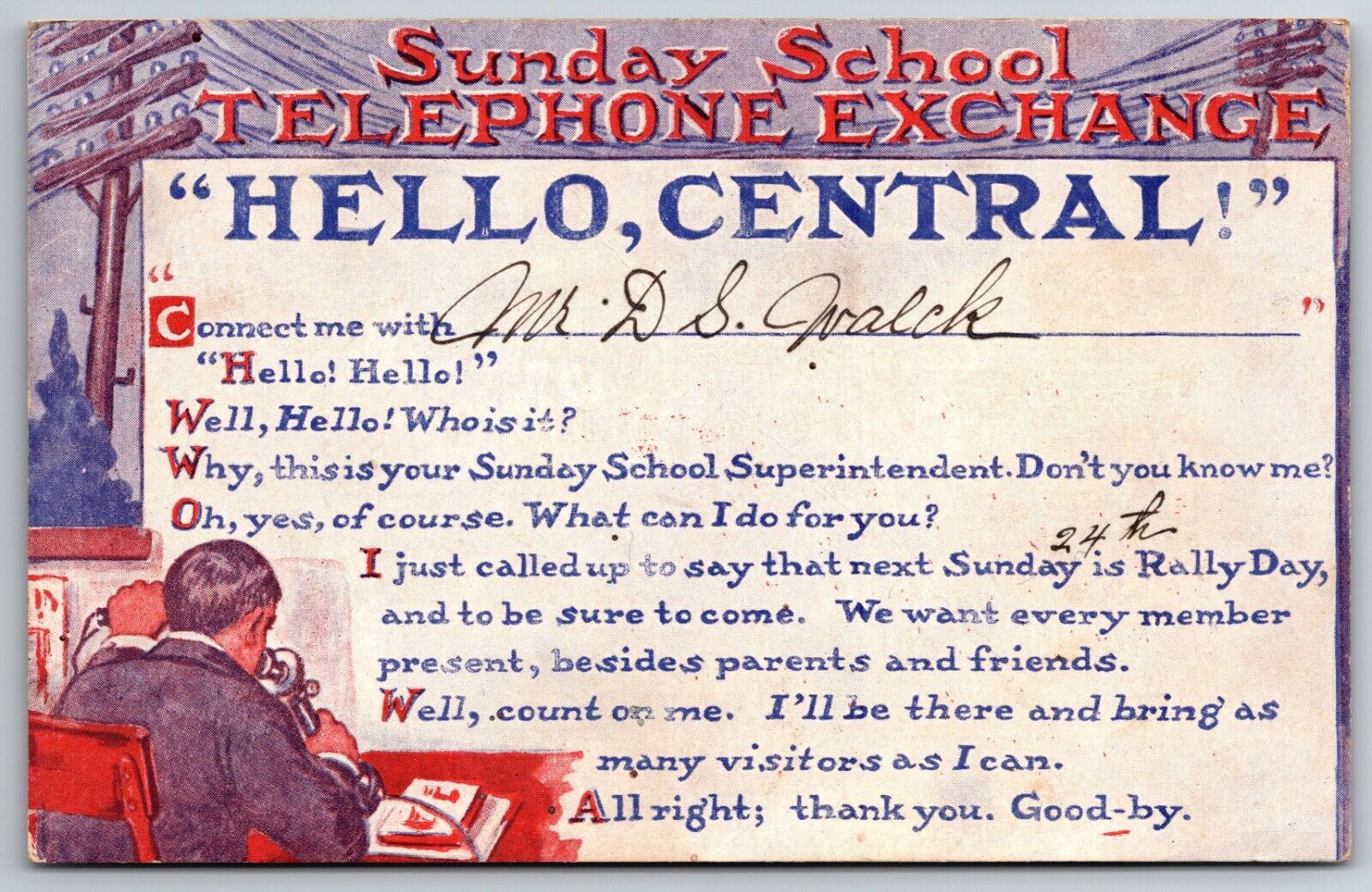 Rally Day Greencastle Pennsylvania Sunday School Invitation 1915 Church Postcard