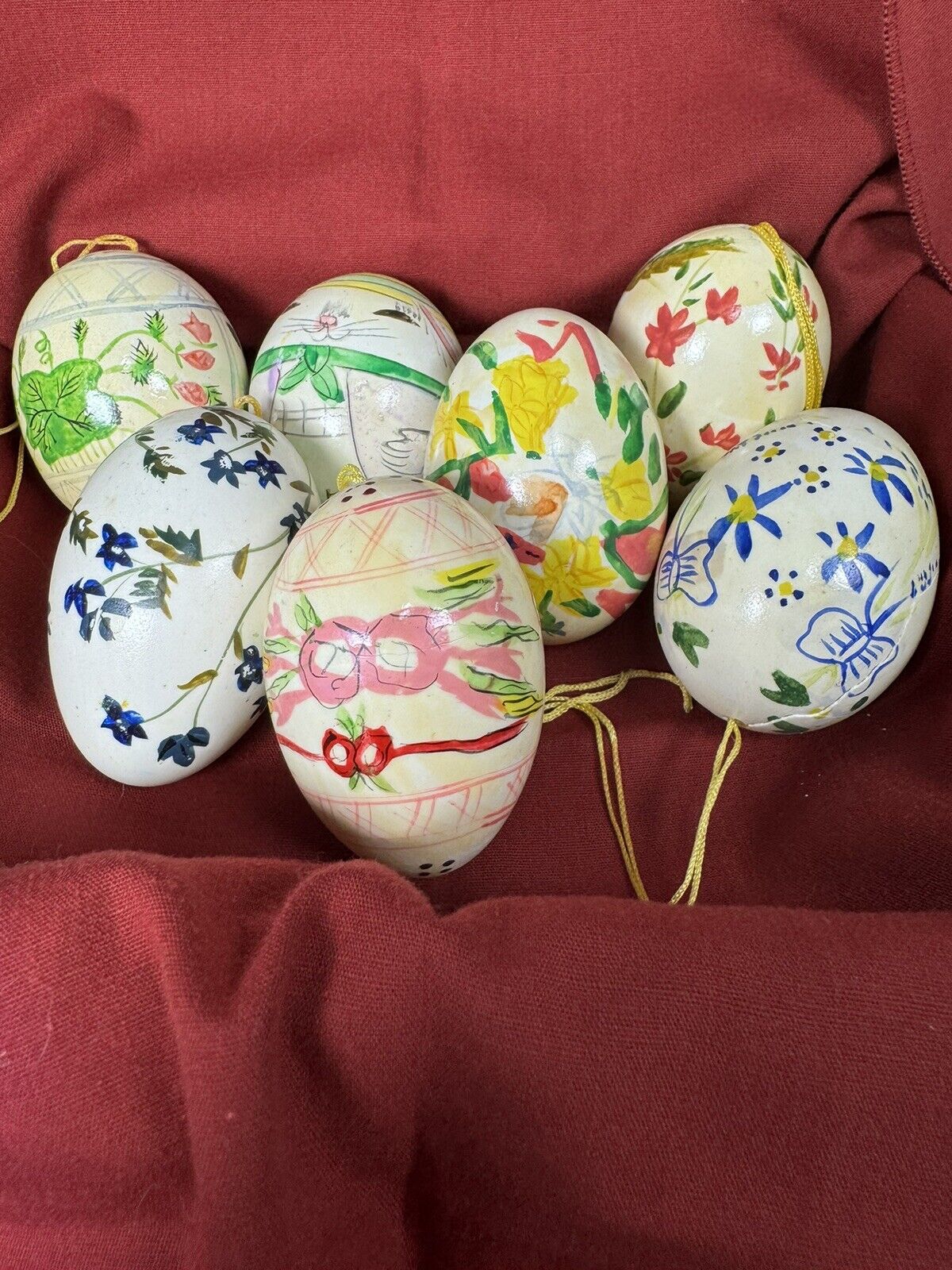 (7) Hand painted Eggs Easter Flowers Bunny