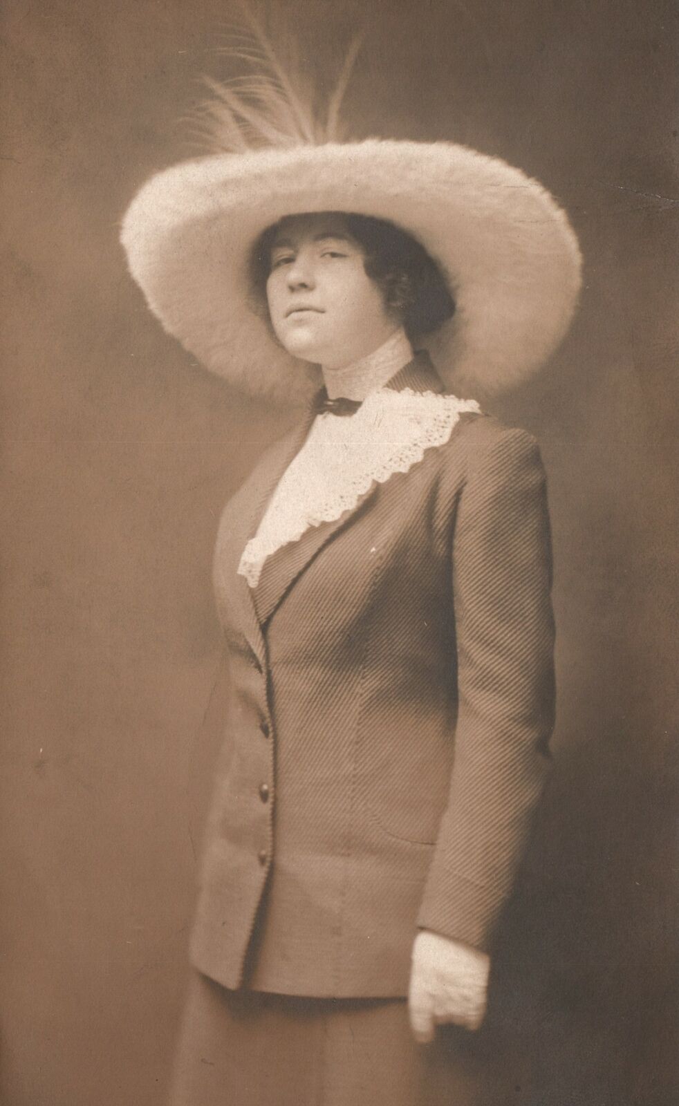 Vintage Postcard 1910\'s Half Body Photo of a Beautiful Lady Short Hair w/ Hat