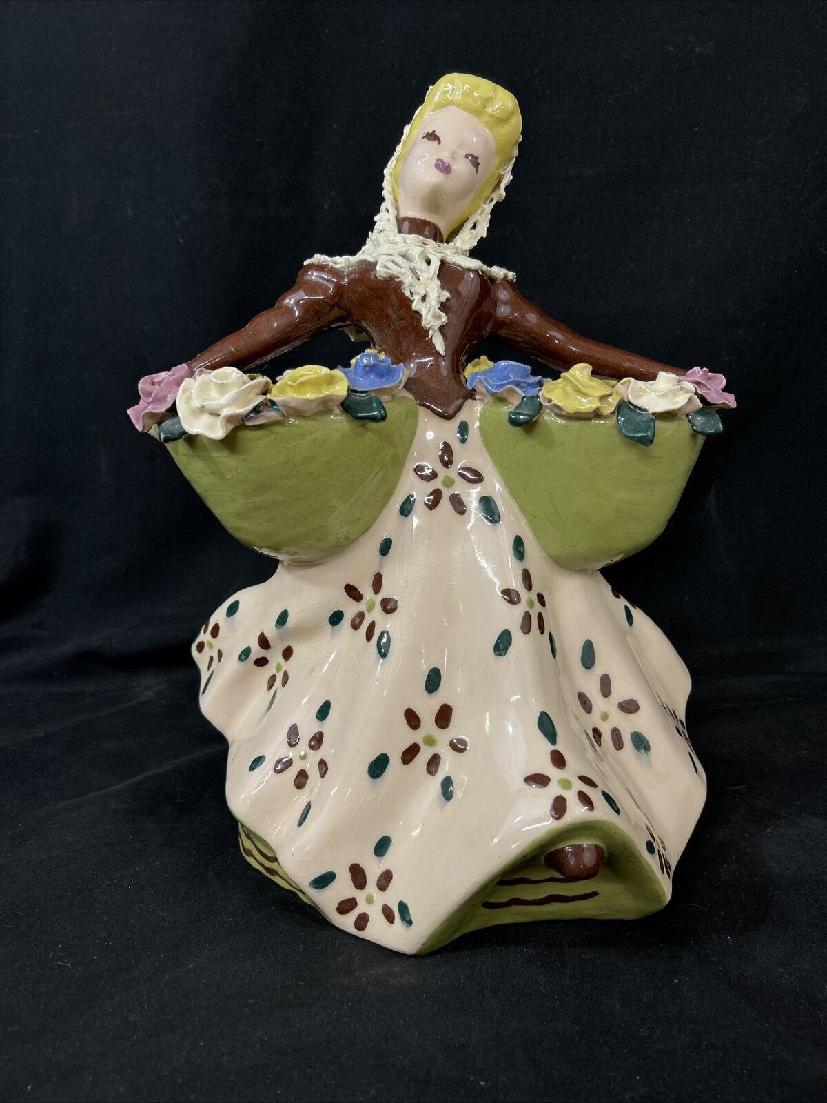 Vintage Kaye of Hollywood Lady with Basket of Flowers Figurine