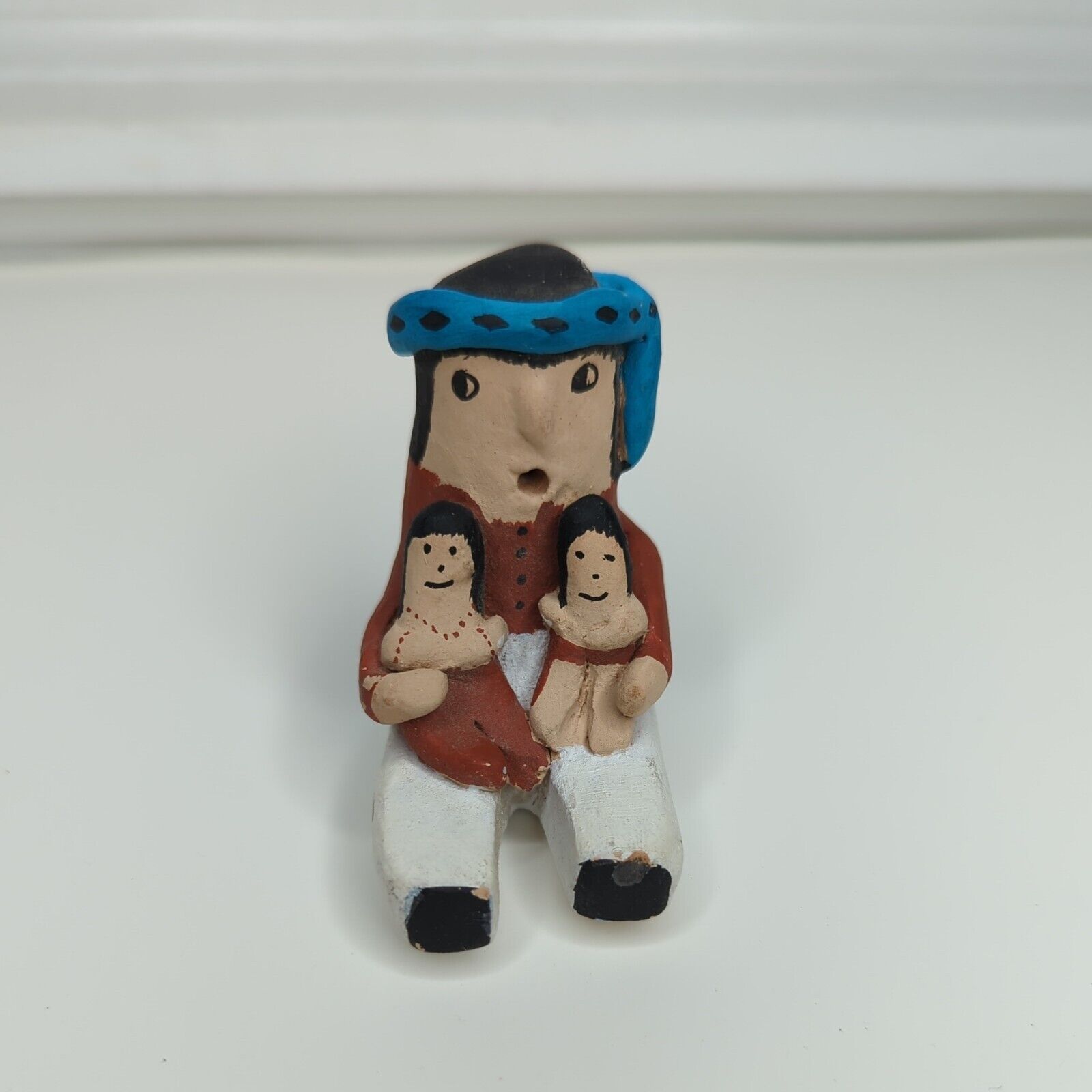 Native American Jemez Storyteller Mother With 2 Children Sculpture 
