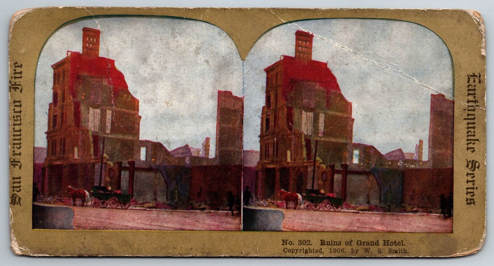 Ruins of Grand Hotel, San Francisco, CA \'06 Earthquake & Fire Stereoview Card
