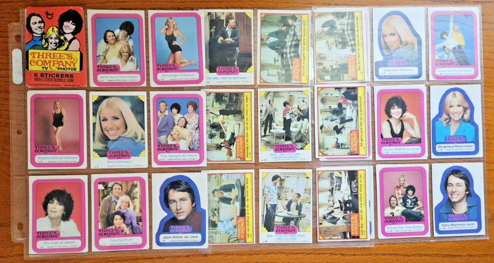 1978 Topps Three\'s Company Complete Set of 44 Cards/Stickers w Wrapper Near Mint
