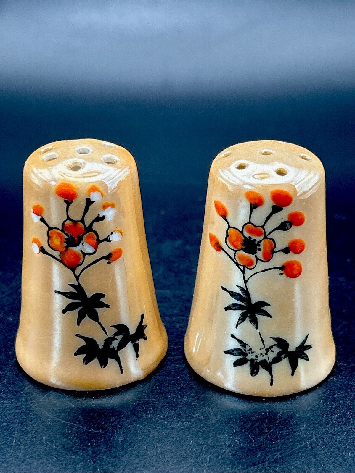 Vintage Yellow/Orange Lusterware Floral Salt and Pepper Shakers Porcelain  Japan