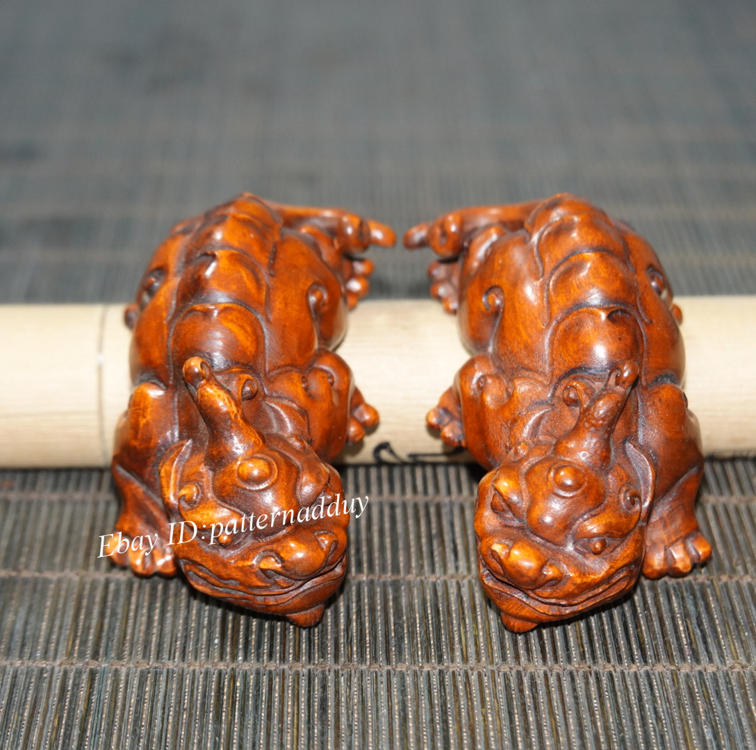 A Pair of Pixiu Ornaments Carved From Boxwood In The Collection of Old Antiques