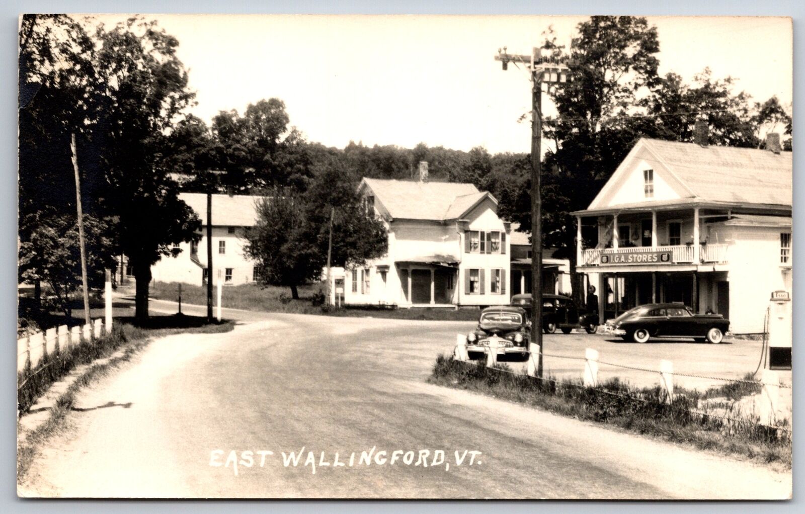 East Wallingford Vermont~IGA Stores @ The Curve~Esso Gasoline Pump 1930s~RPPC PC