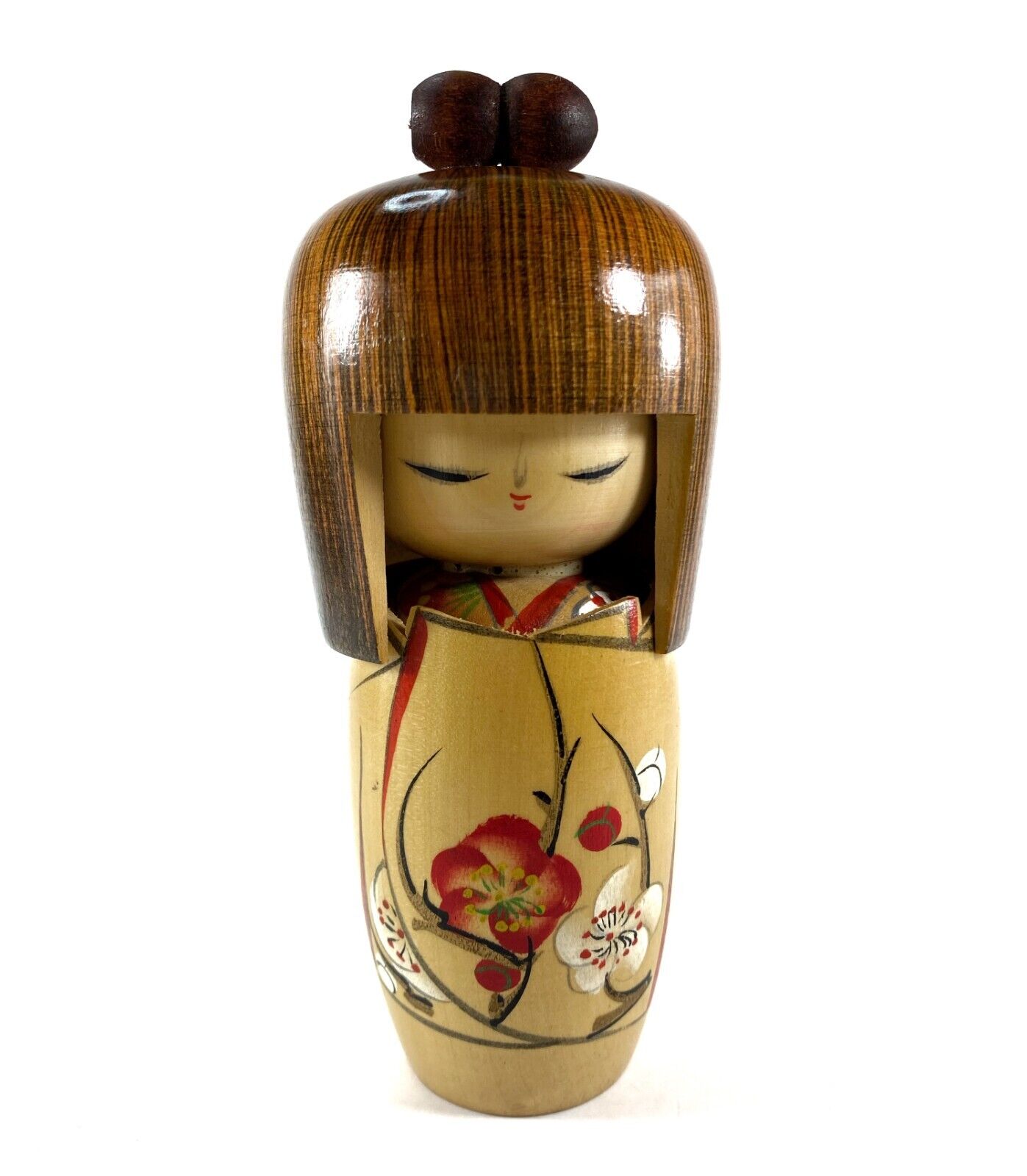 Kokeshi Wooden Doll Hand Painted Japan Floral Design Vintage Collectible
