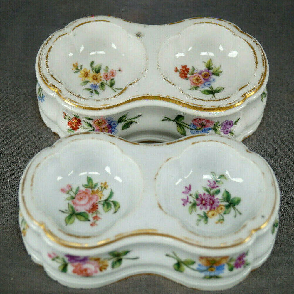 Pair of Late 18th Century Sevres Hand Painted Floral & Gold Porcelain Salts