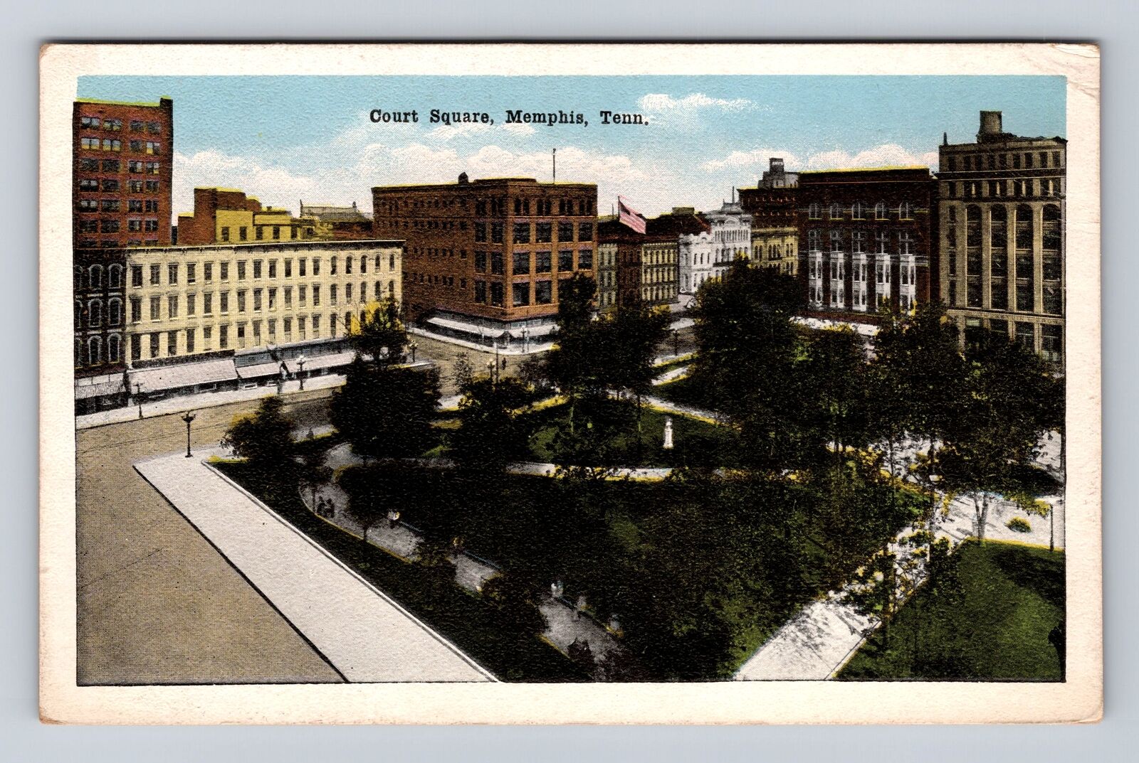 Memphis TN-Tennessee, Court Square, Antique, Vintage Souvenir Postcard