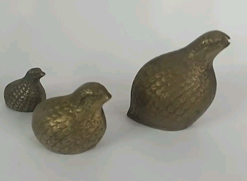 Vintage Brass Quail Birds Figurines SET of 3