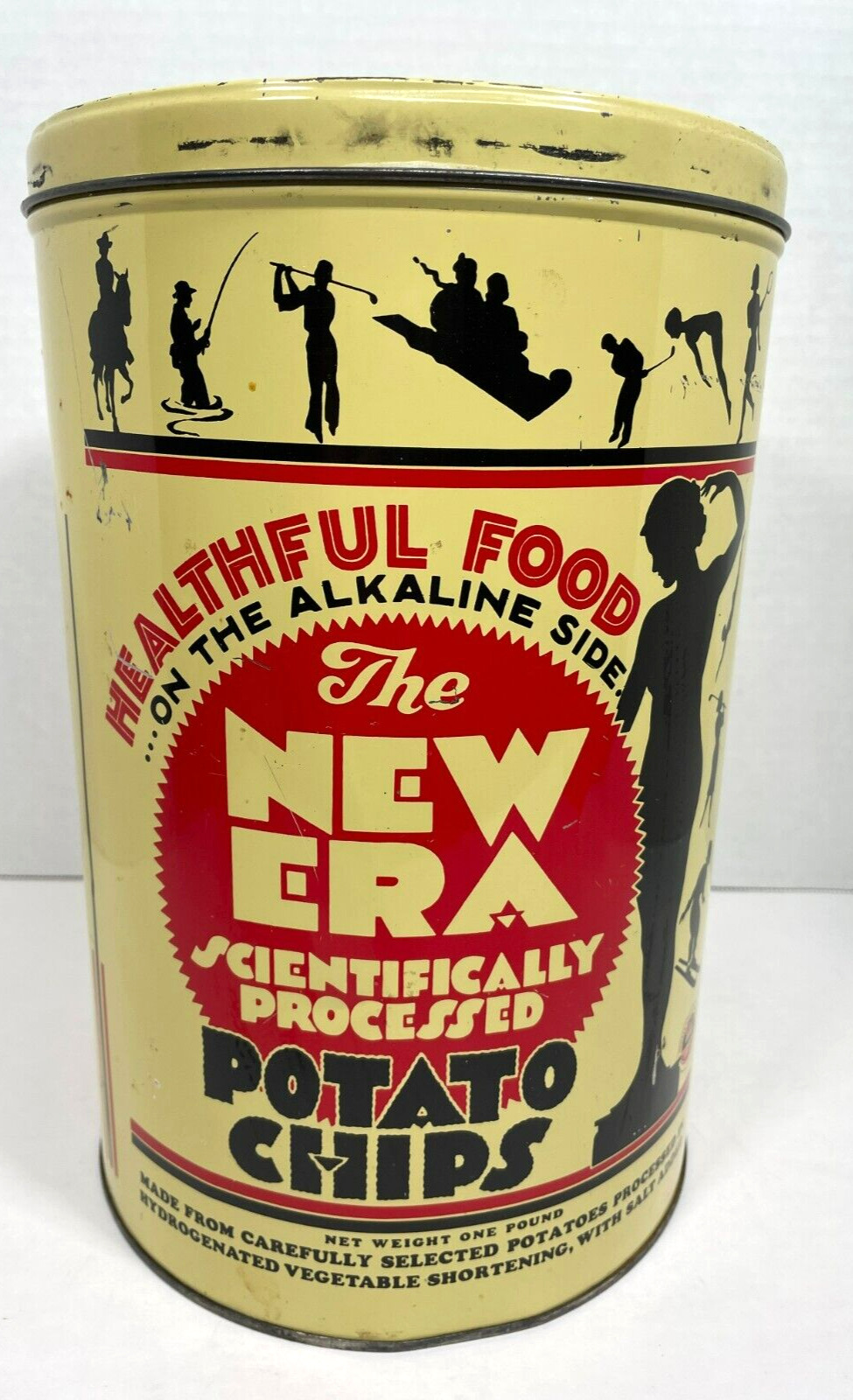 Vintage The New Era Potato Chip Can Tin Art Deco Style Detroit