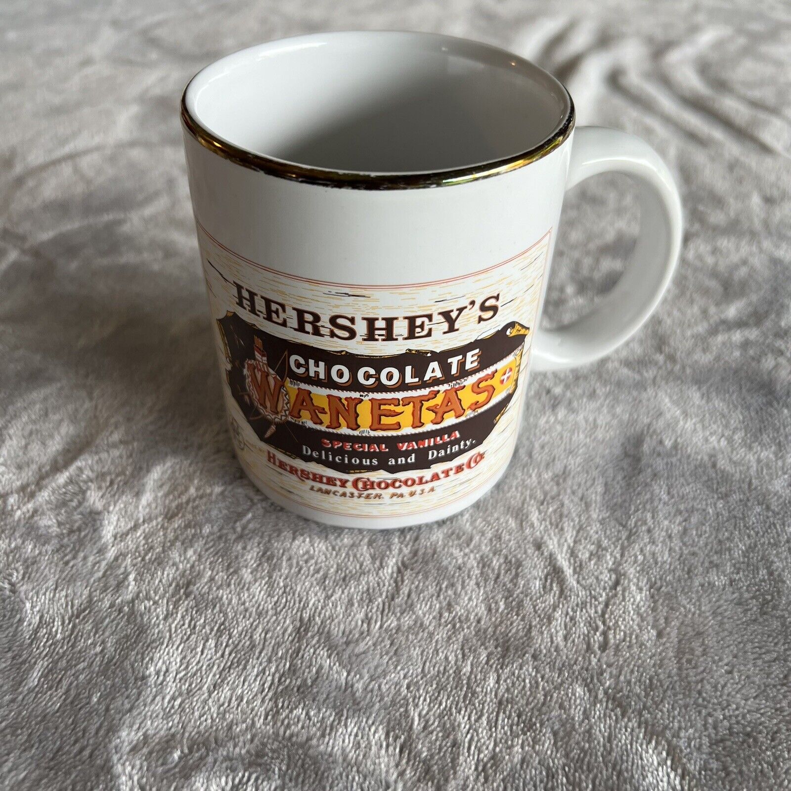 Hershey's Chocolate Advertising Coffee Cup Gold Trim Collectable Vintage