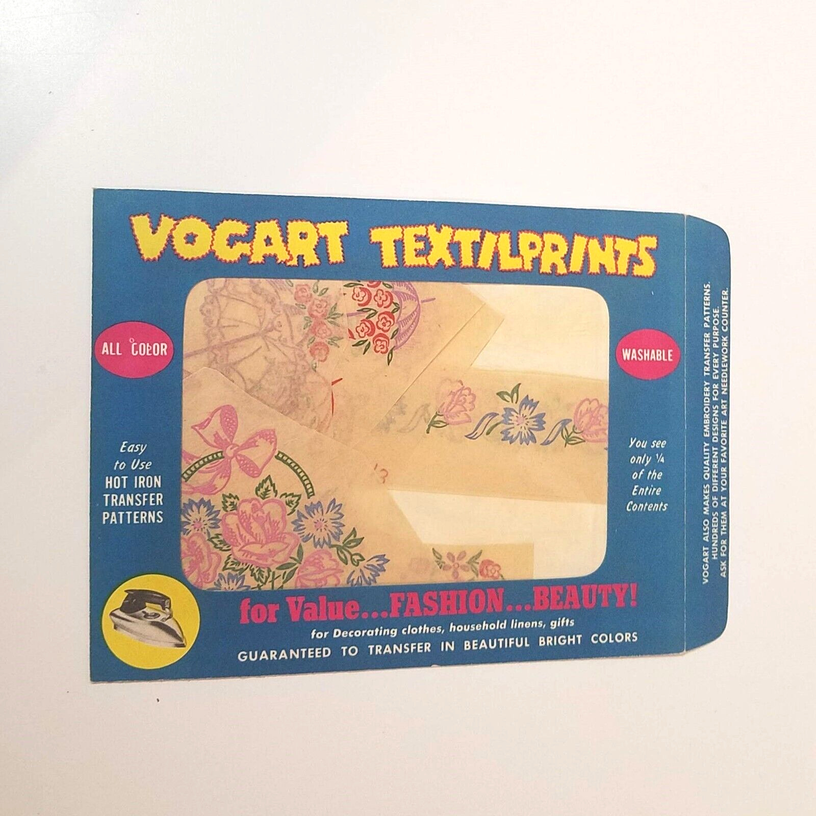 Vogart Vintage Textilprints Iron On Transfer Pattern Flowers PARTIAL CUT PACKAGE