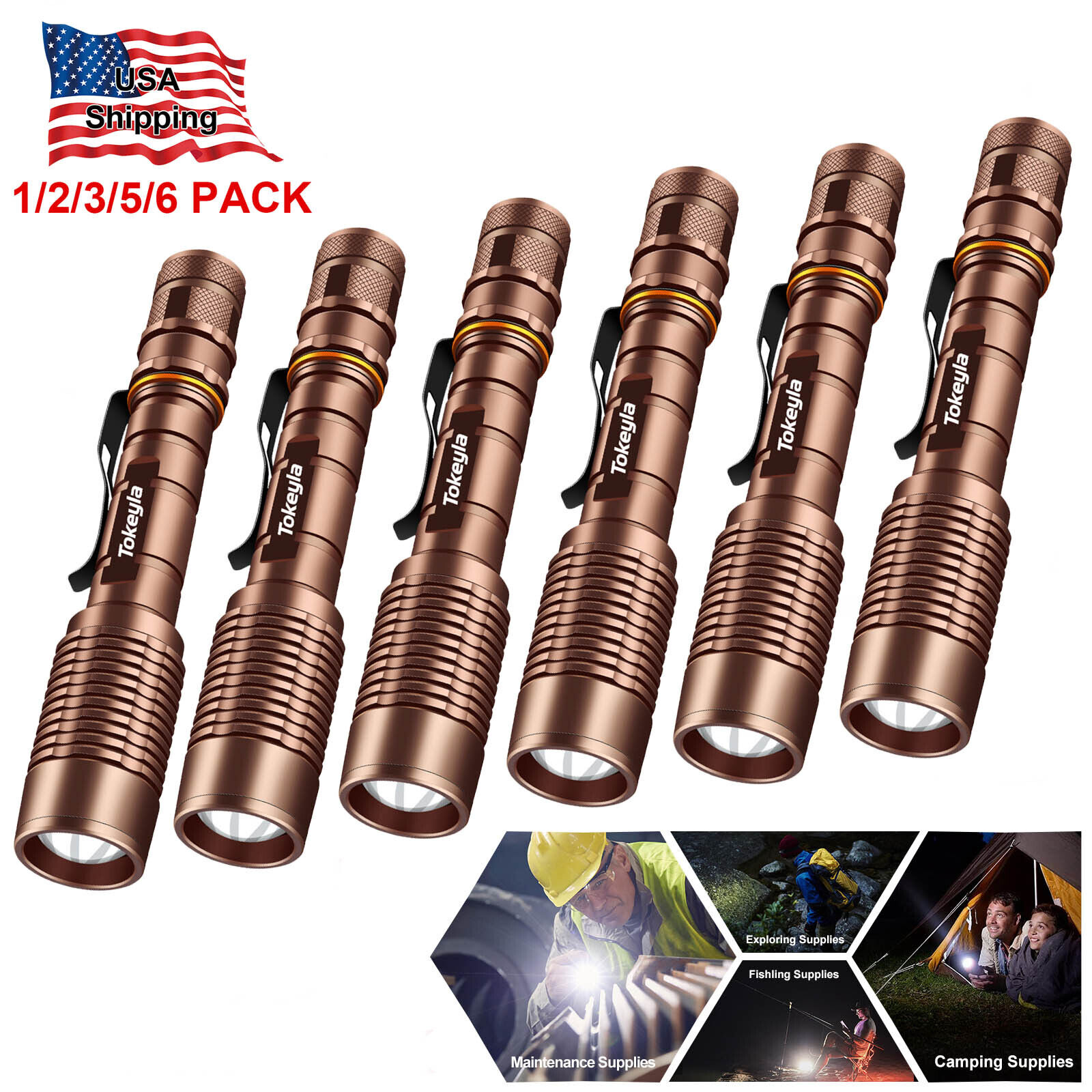 6Pcs Super Bright Tactical LED Flashlight Police Military Zoomable Torch Lots