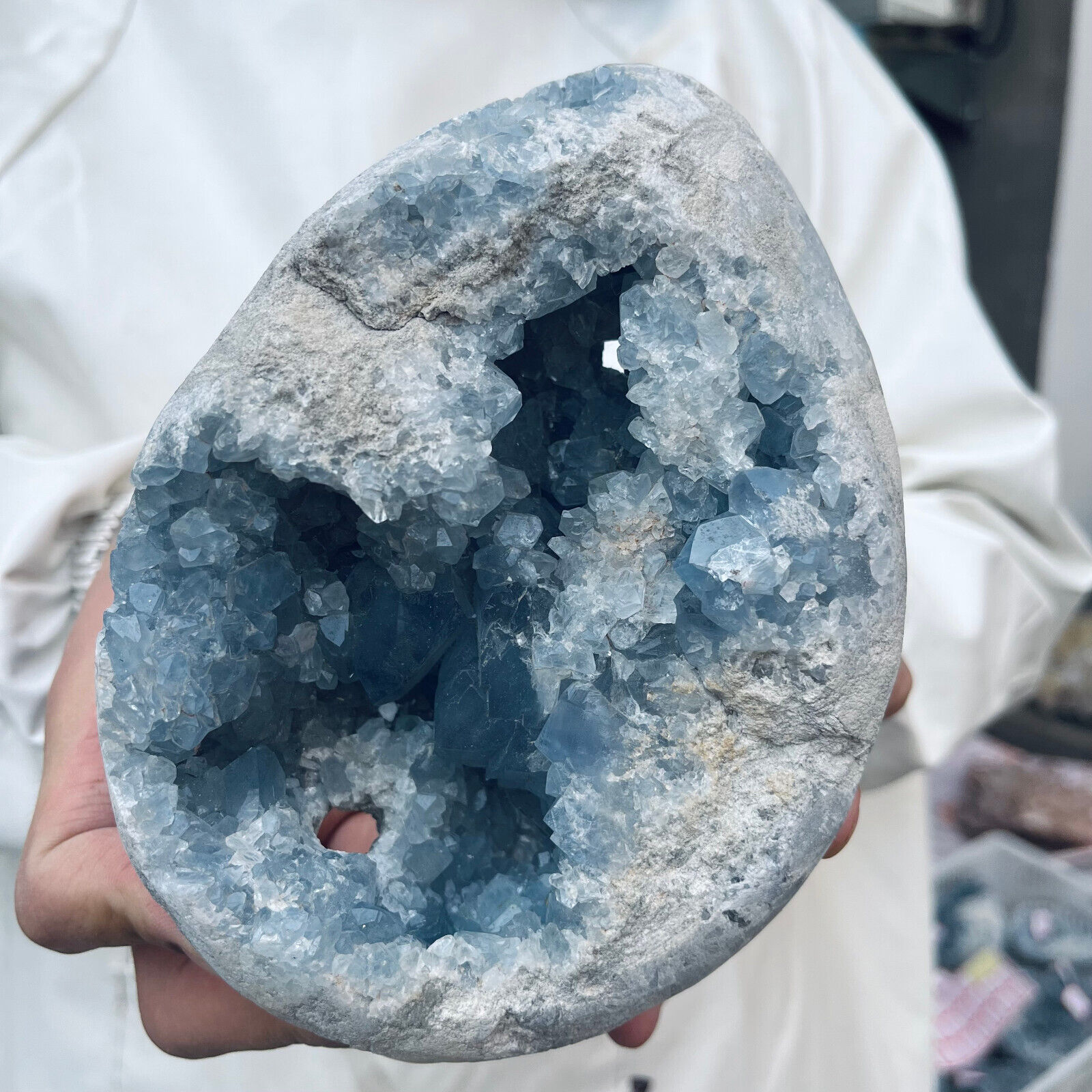 3.5lb Large Natural Blue Celestite Crystal Geode Quartz Cluster Mineral Specime