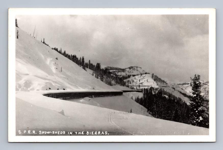 SPRR Snow Sheds RPPC Vintage California Sierra Nevadas Photo Tahoe ~1940s