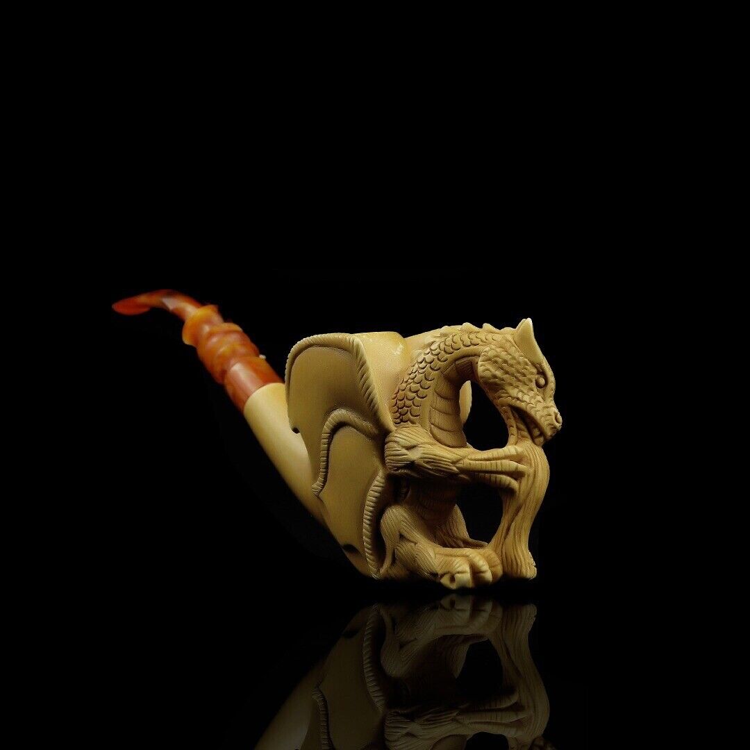 Large Dragon Pipe By Ali Handmade  Block Meerschaum-NEW Custom Made CASE#1701